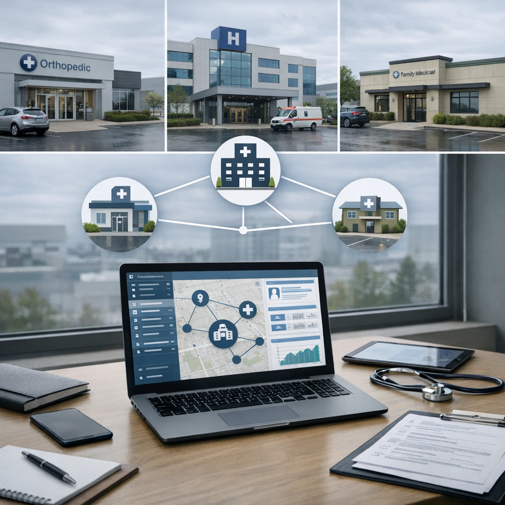 multi clinic care coordination illustration for Multi-Clinic Care Coordination: Streamlining Patient Management