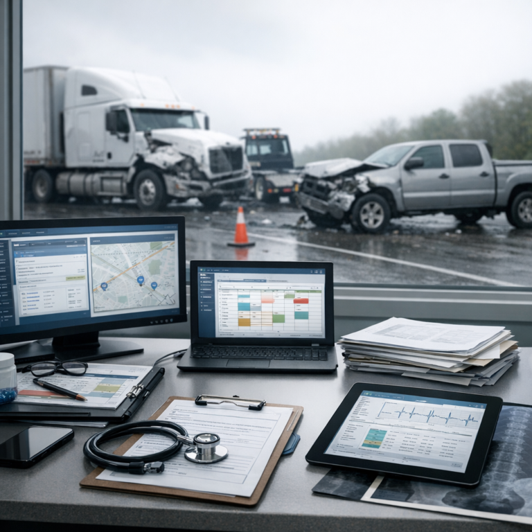 medical care coordination truck illustration for Seamless Medical Care Coordination After a Truck Accident