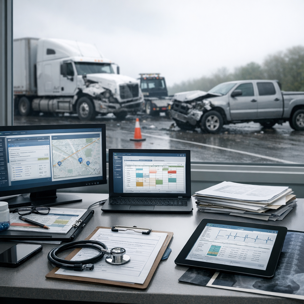medical care coordination truck illustration for Seamless Medical Care Coordination After a Truck Accident