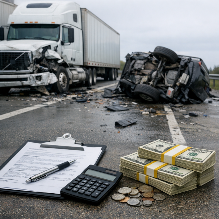 Illustration of How Much Is a Truck Accident Case Worth? Understanding Truck Accident Case Value