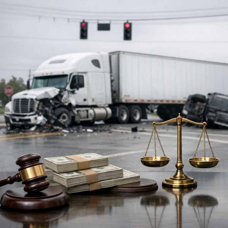 trial compensation truck accident illustration for How Trial Outcomes Affect Truck Accident Compensation